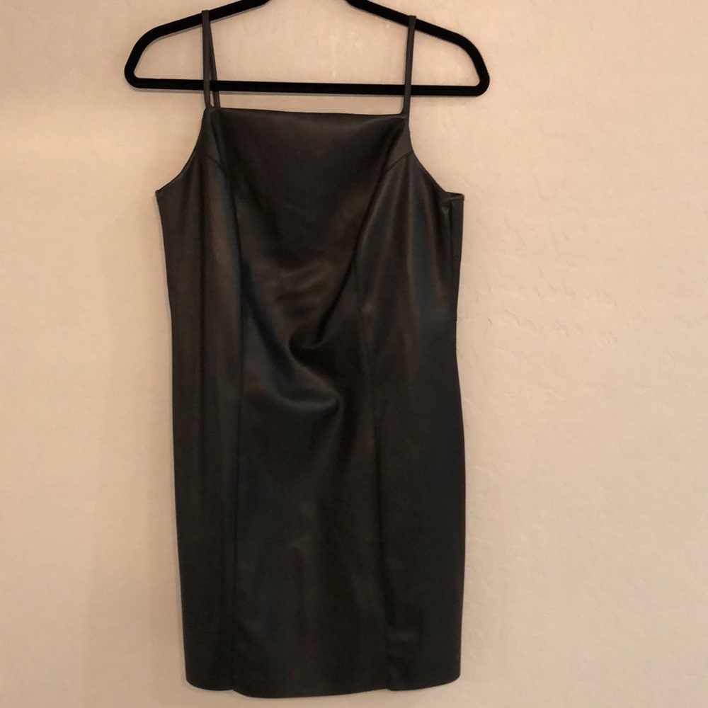 TOPSHOP Black Faux Leather Mini Dress Sz 8